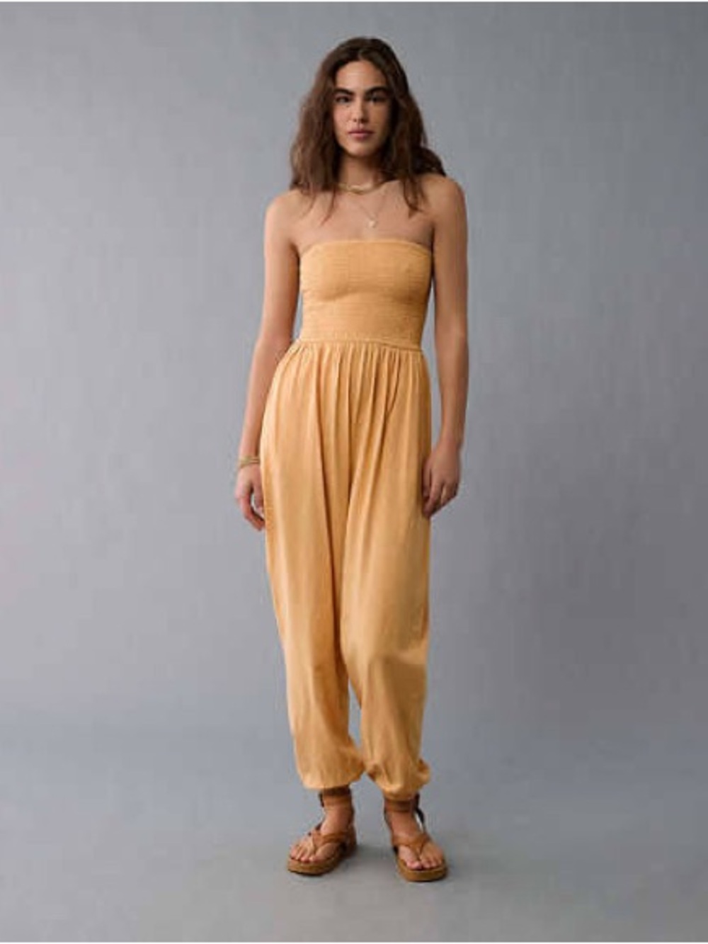 AE Sunchaser Knit Smocked Jumpsuit in Orange